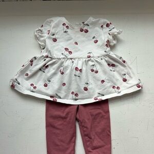 Cherry Print Baby Dress with Pink Leggings
